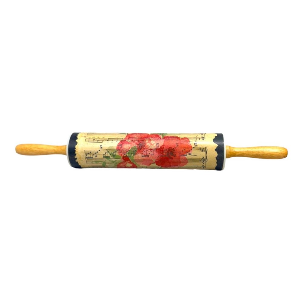 Mixed Media Vintage Rolling Pin, Upcycled with Vintage Sheet Music & Rose Paper